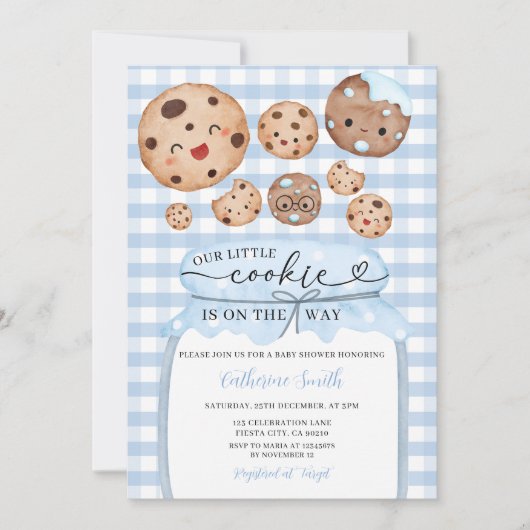 Ons kleine cookie Baby shower in Jar Blue Gingham Kaart (Voorkant)