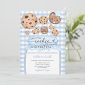 Ons kleine cookie Baby shower in Jar Blue Gingham Kaart (Staand voorkant)