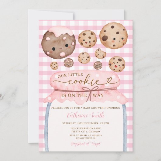 Ons kleine cookie Baby shower in Jar Pink Gingham Kaart (Voorkant)
