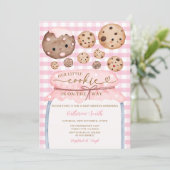 Ons kleine cookie Baby shower in Jar Pink Gingham Kaart (Staand voorkant)