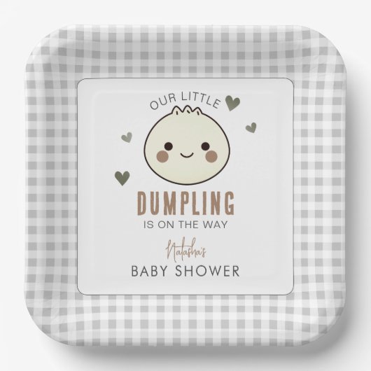 Ons kleine Dumpling Genderneutraal Baby shower Papieren Bordje (Voorkant)