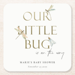 Ons kleine gouddragonfly-Baby shower Kartonnen Onderzetters