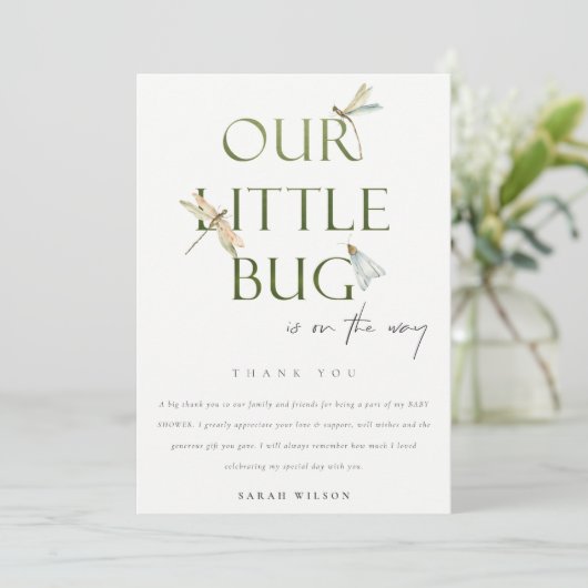 Ons kleine, groene liervecolfBaby shower Bedankkaart (Staand voorkant)