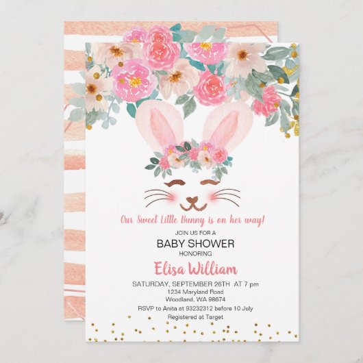 Ons kleine konijntje is onderweg naar het baby sho kaart (Voorkant / Achterkant)