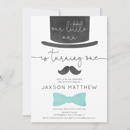 Ons kleine man turkooise aqua jongen op 1 verjaard kaart (Voorkant)