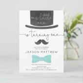 Ons kleine man turkooise aqua jongen op 1 verjaard kaart (Staand voorkant)