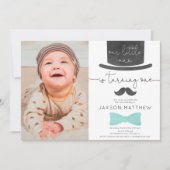 Ons kleine man turquoise aqua 1e verjaardagsfoto kaart (Voorkant)