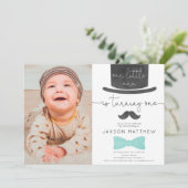 Ons kleine man turquoise aqua 1e verjaardagsfoto kaart (Staand voorkant)