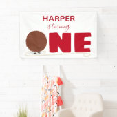 Ons kleine meatball die een eerste verjaardag draa spandoek (Insitu)