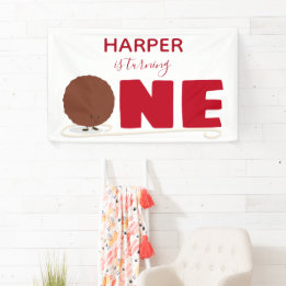 Ons kleine meatball die een eerste verjaardag draa spandoek