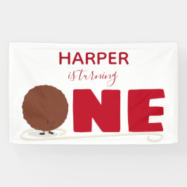 Ons kleine meatball die een eerste verjaardag draa spandoek