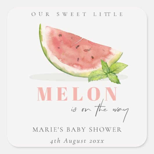 Ons kleine Melon Waterverf Rode Baby shower Vierkante Sticker (Voorkant)