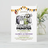 Ons kleine monster 1e verjaardagsfeest kaart (Staand voorkant)