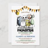 Ons kleine monster 1e verjaardagsfeest kaart (Voorkant)
