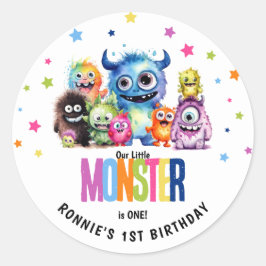 Ons kleine monster 1e verjaardagsfeest ronde sticker