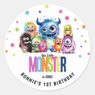 Ons kleine monster 1e verjaardagsfeest ronde sticker