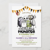 Ons kleine monster 2e verjaardagsfeest kaart (Voorkant)