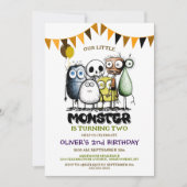 Ons kleine monster 2e verjaardagsfeest kaart (Voorkant)