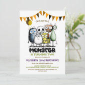 Ons kleine monster 2e verjaardagsfeest kaart (Staand voorkant)