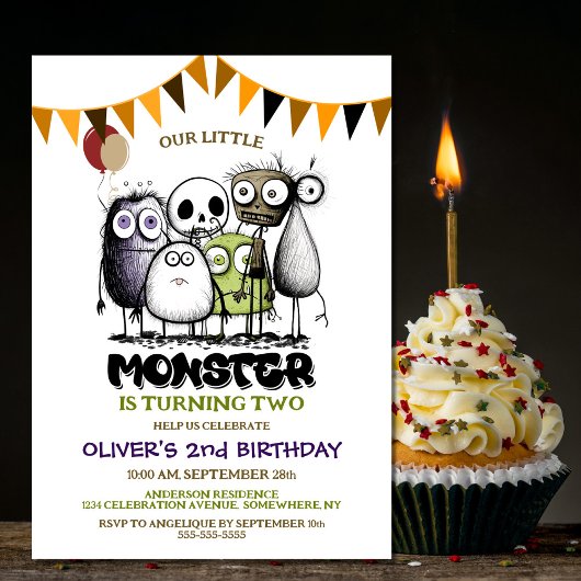 Ons kleine monster 2e verjaardagsfeest kaart