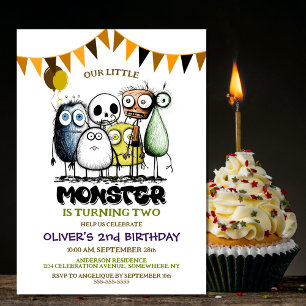 Ons kleine monster 2e verjaardagsfeest kaart