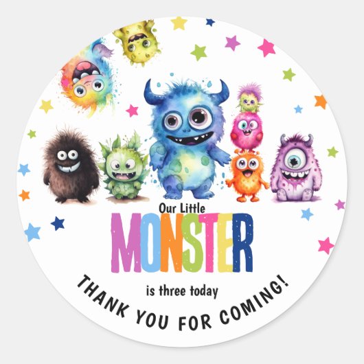 Ons kleine monster elke leeftijd verjaardagsfeestj ronde sticker (Voorkant)