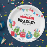 Ons kleine monster | Foto Verjaardagsfeest Papieren Bordje<br><div class="desc">Vier de speciale dag van je kleine monster met ons leuke en moderne monsterthema verjaardagsfeestje! Onze aangepaste papieren borden zijn voorzien van waterverf monsters in groene, blauwe en rode tinten, evenals een foto van je kleine monstertje. Creëer levenslange herinneringen met je familie en vrienden en geniet van een verjaardagsbash in...</div>