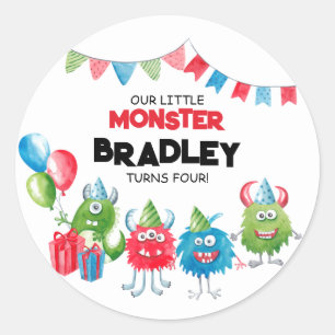 Ons kleine monster Foto Verjaardagsfeest Ronde Sticker