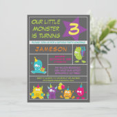 Ons kleine monster is een verjaardagsuitnodiging a kaart (Staand voorkant)