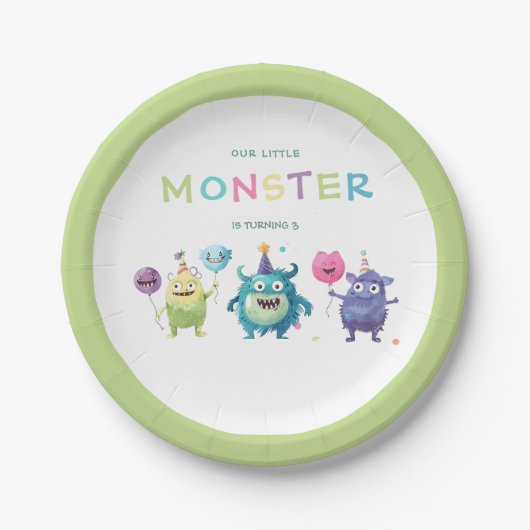 Ons kleine monster | Kleurrijke drie monsters Papieren Bordje (Voorkant)