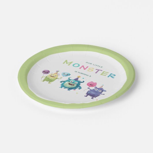 Ons kleine monster | Kleurrijke drie monsters Papieren Bordje (Gekanteld)