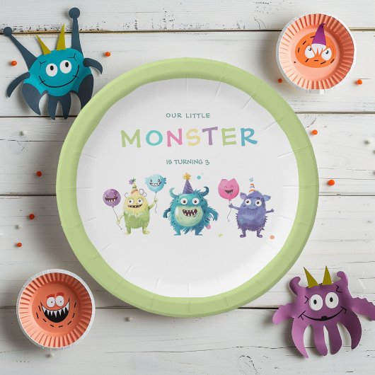 Ons kleine monster | Kleurrijke drie monsters Papieren Bordje