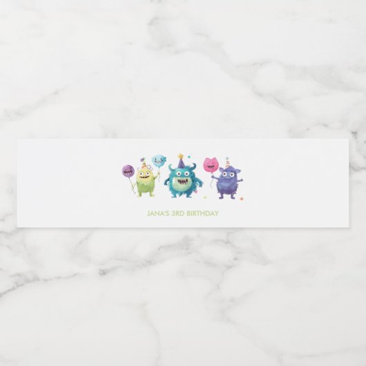 Ons kleine monster | Kleurrijke drie monsters Waterfles Etiket (Enkel label)