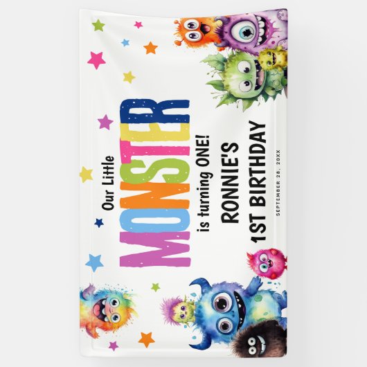Ons kleine monster verjaardagsfeestje spandoek (Verticaal)