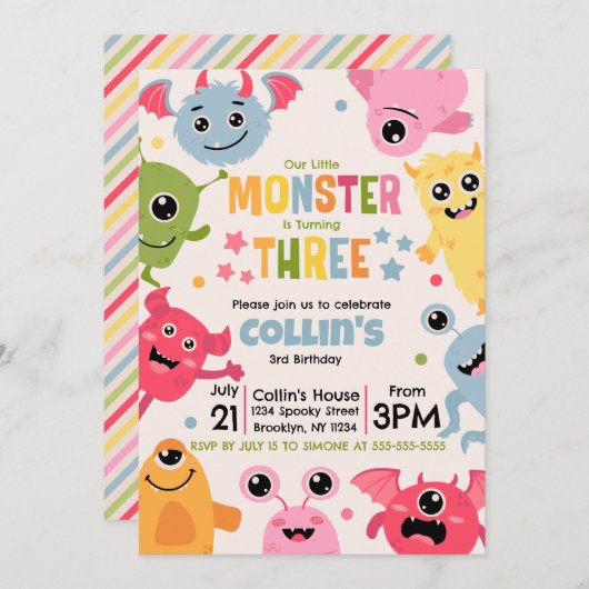 Ons Kleine Monster Wordt Drie Kaart (Voorkant / Achterkant)