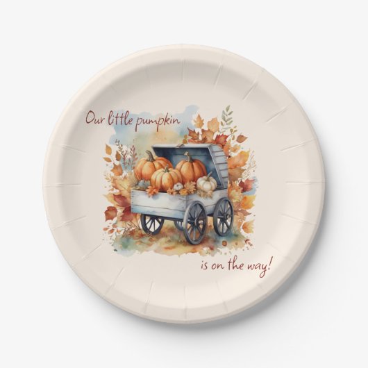 Ons kleine pompoen Herfst Baby shower genderneutra Papieren Bordje (Voorkant)