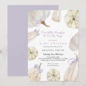 Ons kleine pompoen Paars Bow Rustisch Baby shower Kaart (Voorkant / Achterkant)