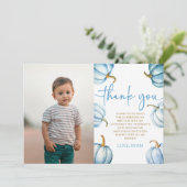 Ons kleine pompoenblauw Afbeelding verjaardagsfees Bedankkaart (Staand voorkant)