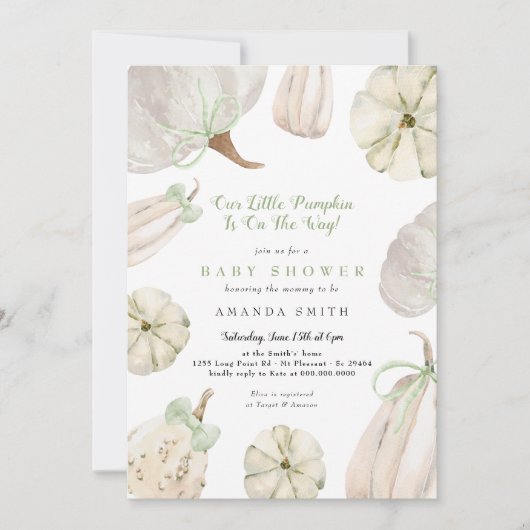 Ons kleine pompoengroene bow-Baby shower Kaart (Voorkant)