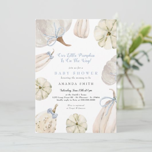 Ons kleine pompoenjongen Blue Bow Rustisch Baby sh Kaart (Staand voorkant)