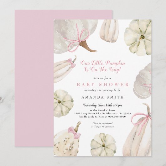 Ons kleine pompoenmeisje roze Baby shower Kaart (Voorkant / Achterkant)