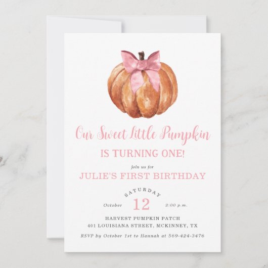 Ons kleine pompoenmeisje voor de eerste verjaardag kaart (Voorkant)