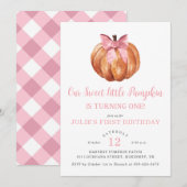 Ons kleine pompoenmeisje voor de eerste verjaardag kaart (Voorkant / Achterkant)