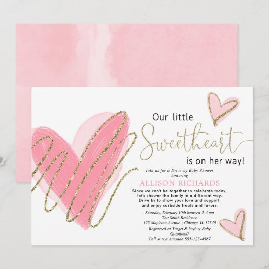 Ons kleine schatje rijdt door baby shower kaart (Voorkant / Achterkant)