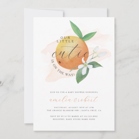 Ons kleine Waterverf Oranje Baby shower Kaart (Voorkant)