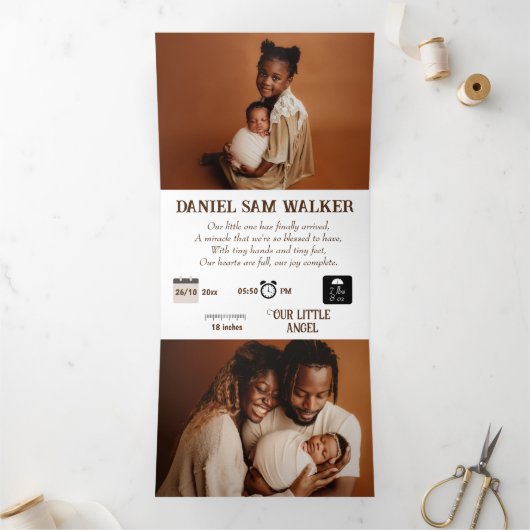 "Ons kleine wonder" aanpasbare geboorte Drieluik Aankondiging (Binnen)