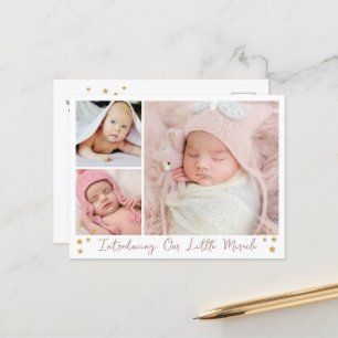 Ons Kleine Wonder Gouden Ster 3 Foto's Baby Aankondigingskaart