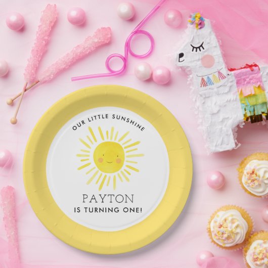 Ons Kleine Zonneschijn Feest Meisje 1e Verjaardag  Papieren Bordje (Feest)