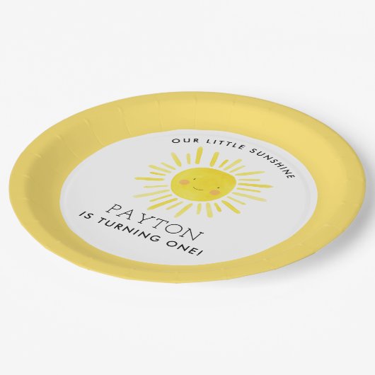 Ons Kleine Zonneschijn Feest Meisje 1e Verjaardag  Papieren Bordje (Gekanteld)