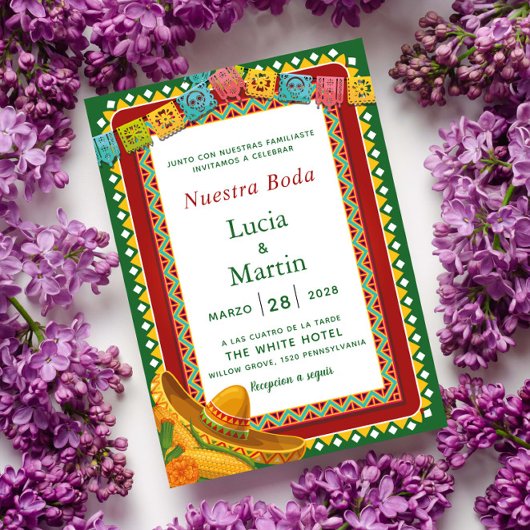Ons Kleurrijke Mexicaanse Feest Huwelijk Kaart